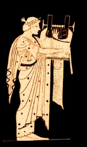 Imagem da Khetara grega, instrumento que pode ter dado origem ao violão.