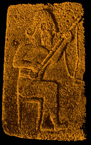 Imagem de uma das placas de barro encontradas na antiga Babilônia com um instrumento semelhante ao violão.