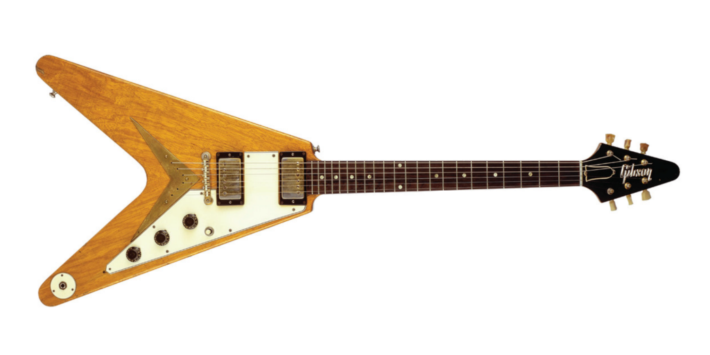 Imagem de uma guitarra modelo flying v gibson 1957